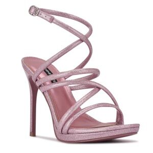 Nine West Lexy Ankle Strap Heeled Sandals - Pink Glitter